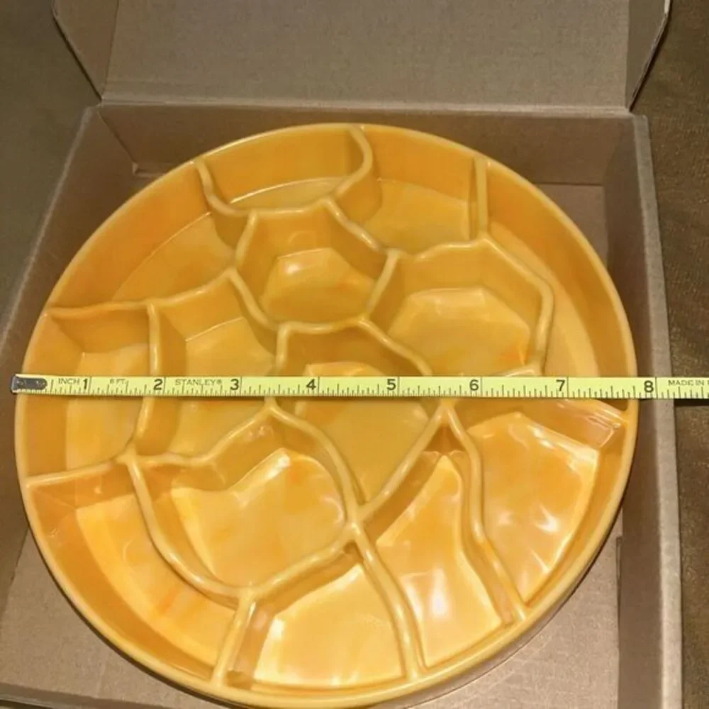 Round Serving Platter Divided Tray Relish‎ Dish Yellow eat food slow pet food